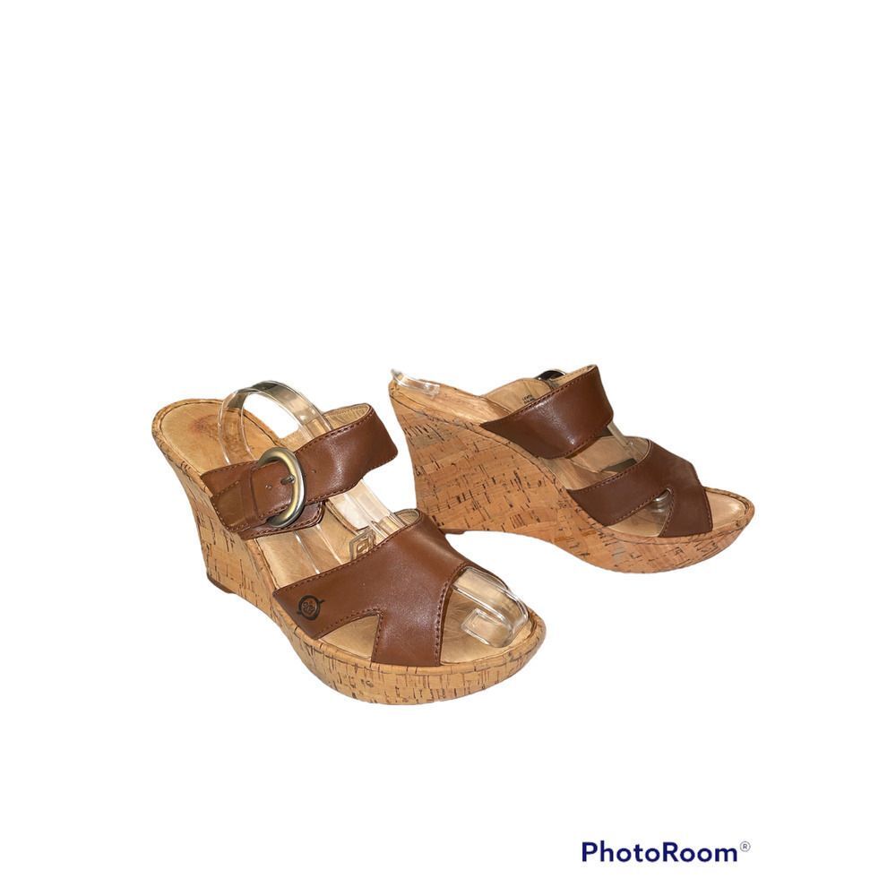 Born Sea Leather Women's Cork Wedge Sandal in Brown size 10